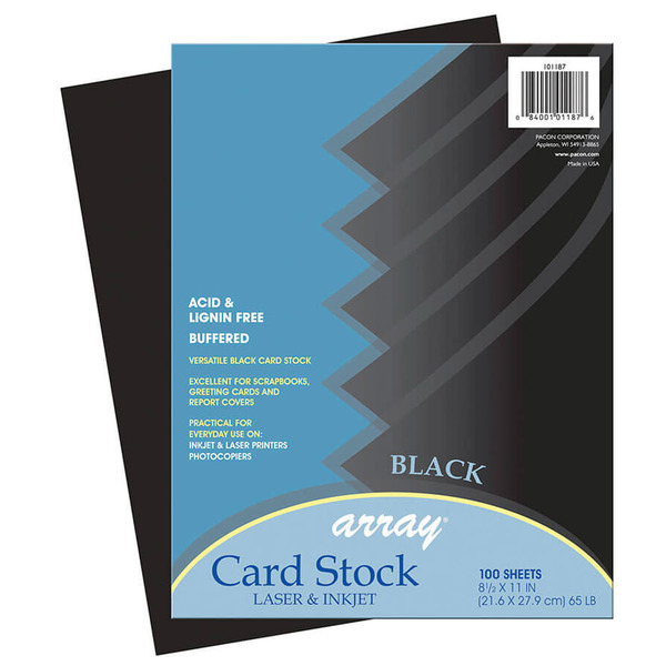 Pacon Card Stock, Classic Black, 8-1/2" x 11", PK100 P101187